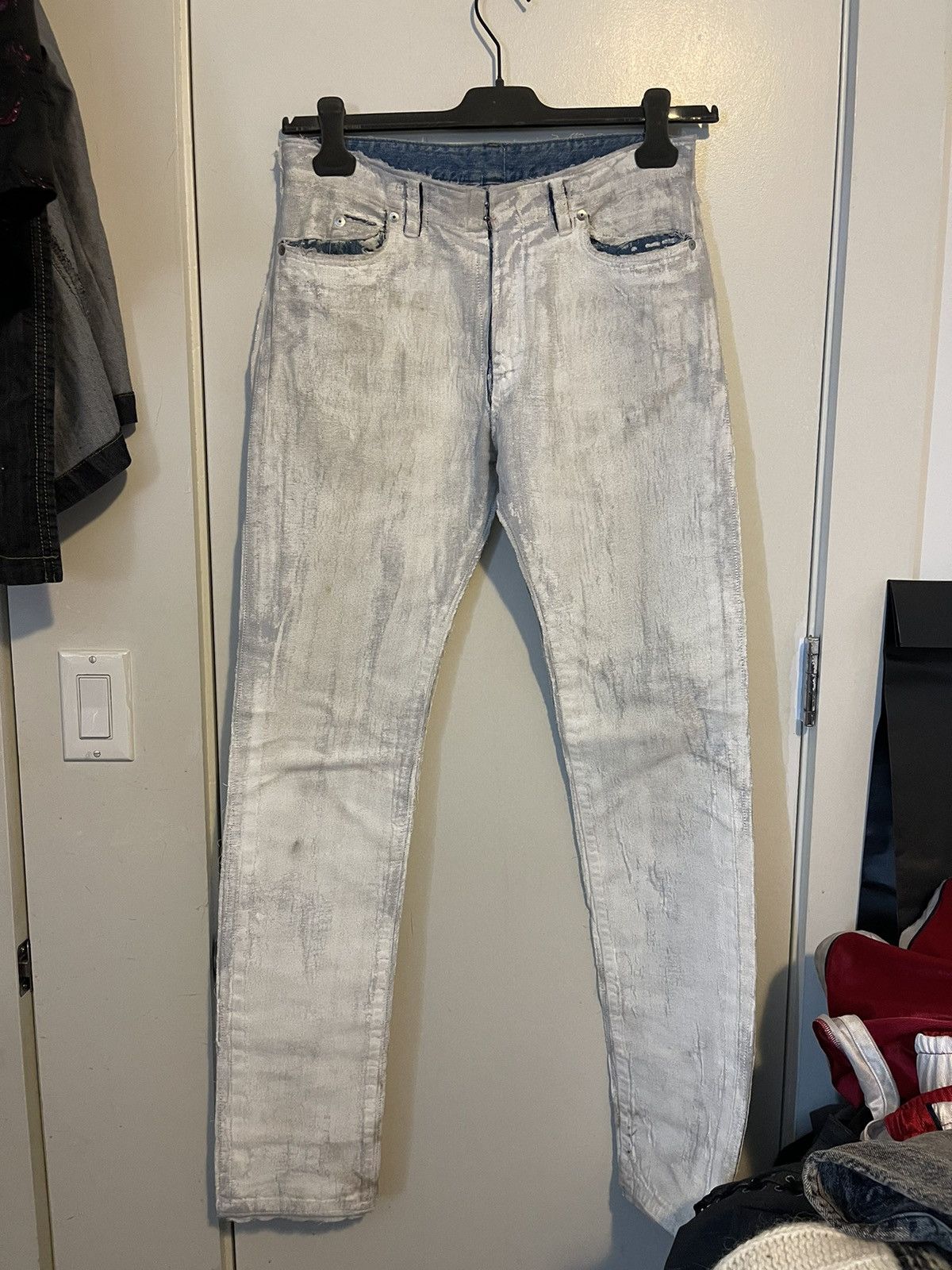 image of Maison Margiela Double Layer Denim Painted Denim in White, Men's (Size 29)