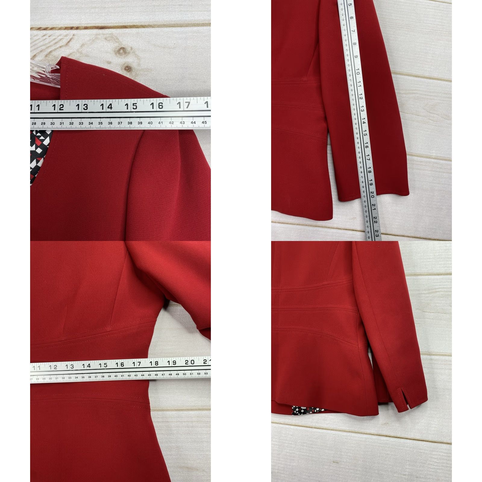 Vintage Tahari Blazer Womens 12 Red 3/4 Sleeve Lined Single-Breasted Button Front Career Jacket Size XL / US 12-14 / IT 48-50 - 8 Thumbnail