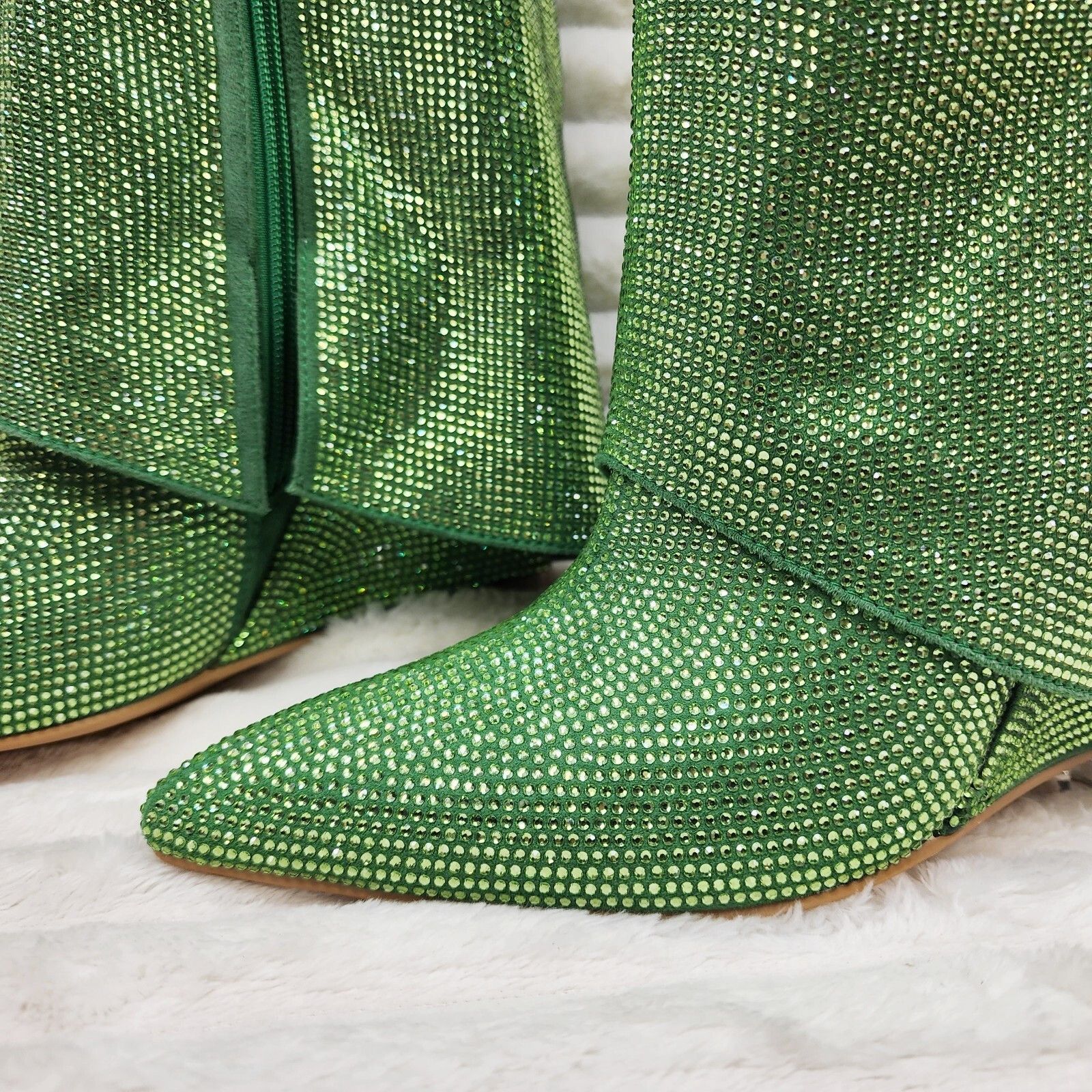 Other Super Sparkle Sharky Skirted Fold Over Wedge Heel Knee Boots Size US 7 / IT 37 - 2 Thumbnail