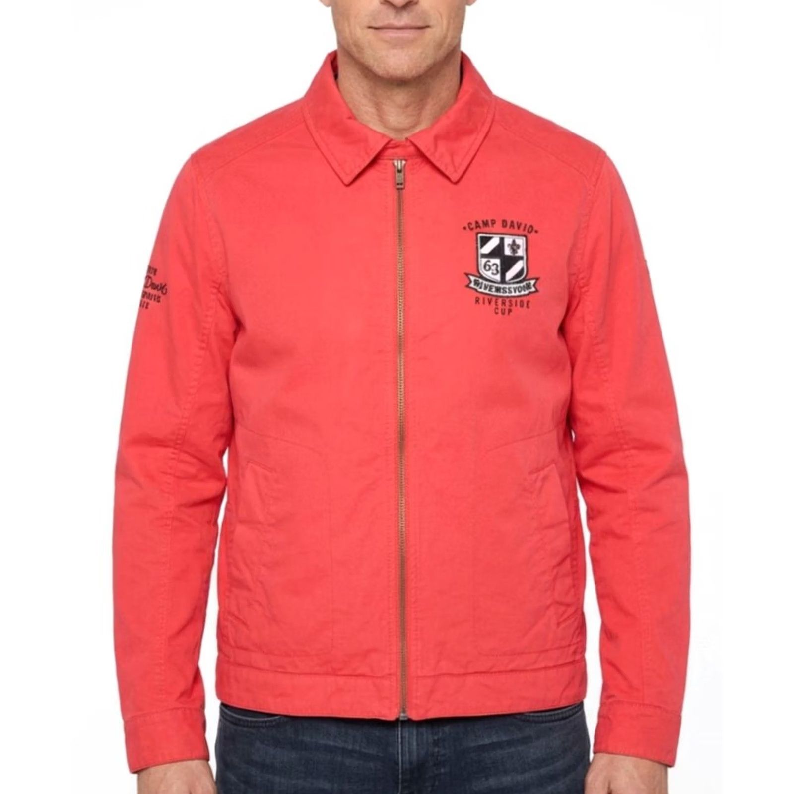 Vintage CAMP DAVID Jacket Men Size M/L MJ6527 Bomber Jacket Casual, Travel, All Seasons, Regular, Pink Red, Cotton Twill, Zip, Logo, Vintage No Size US M / EU 48-50 / 2 - 2 Thumbnail