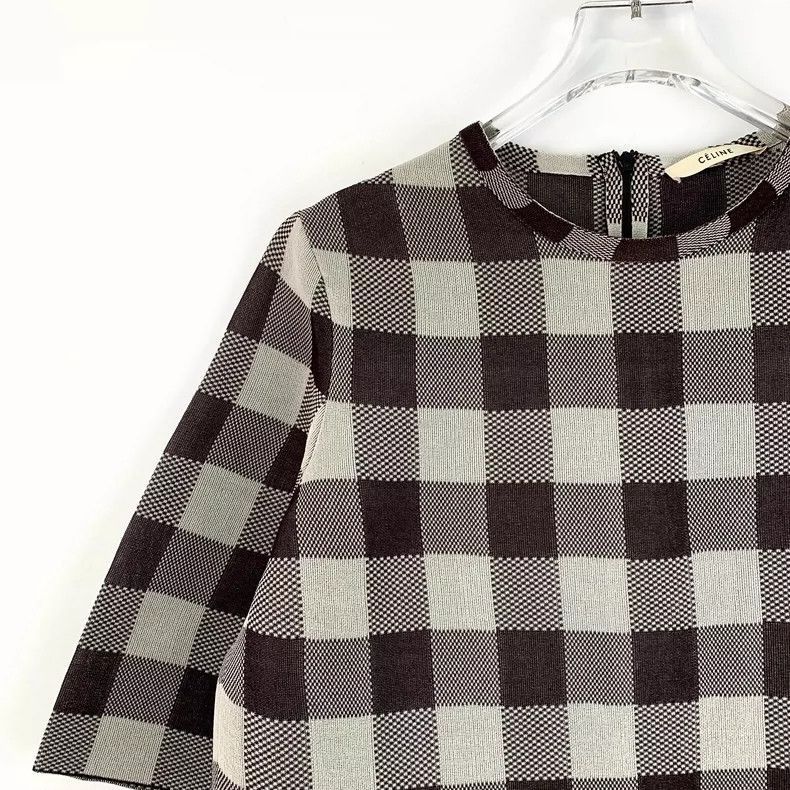 Celine Celine Colorful Checkered Silk Short Sleeve Dress Size XL / US 12-14 / IT 48-50 - 3 Thumbnail