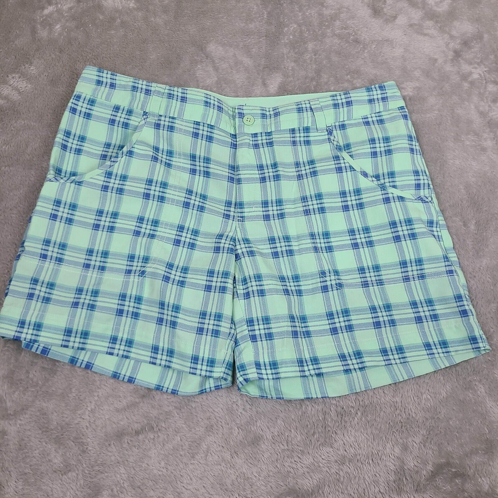 Columbia Columbia Omni Shade Nylon Blue/Green Plaid Hiking Shorts Wom Size 36" / US 14 / IT 50 - 1 Thumbnail