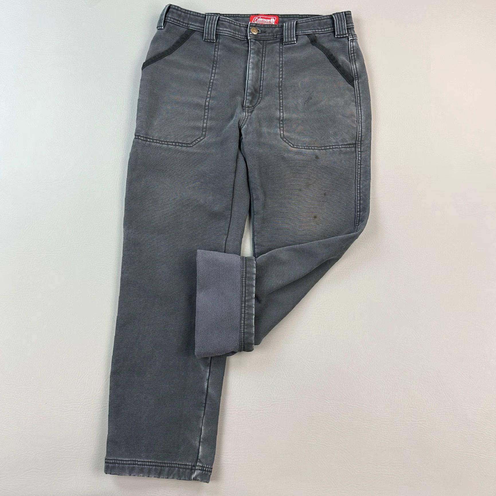 Vintage Coleman Pants Mens 32x30 32x29 Gray Fleece Lined Utility Carpenter Stretch Size US 32 / EU 48 - 2 Thumbnail