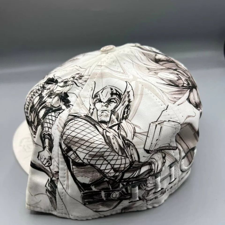 New Era Thor The Mighty Avengers Marvel Hat 7 3/8 White Fitted Cap Size ONE SIZE - 6 Thumbnail