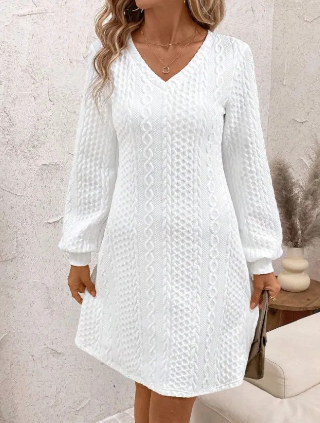 Other V-neck A-line Long Sleeve Temperament Elegant French Dress Size S / US 4 / IT 40 - 1 Thumbnail