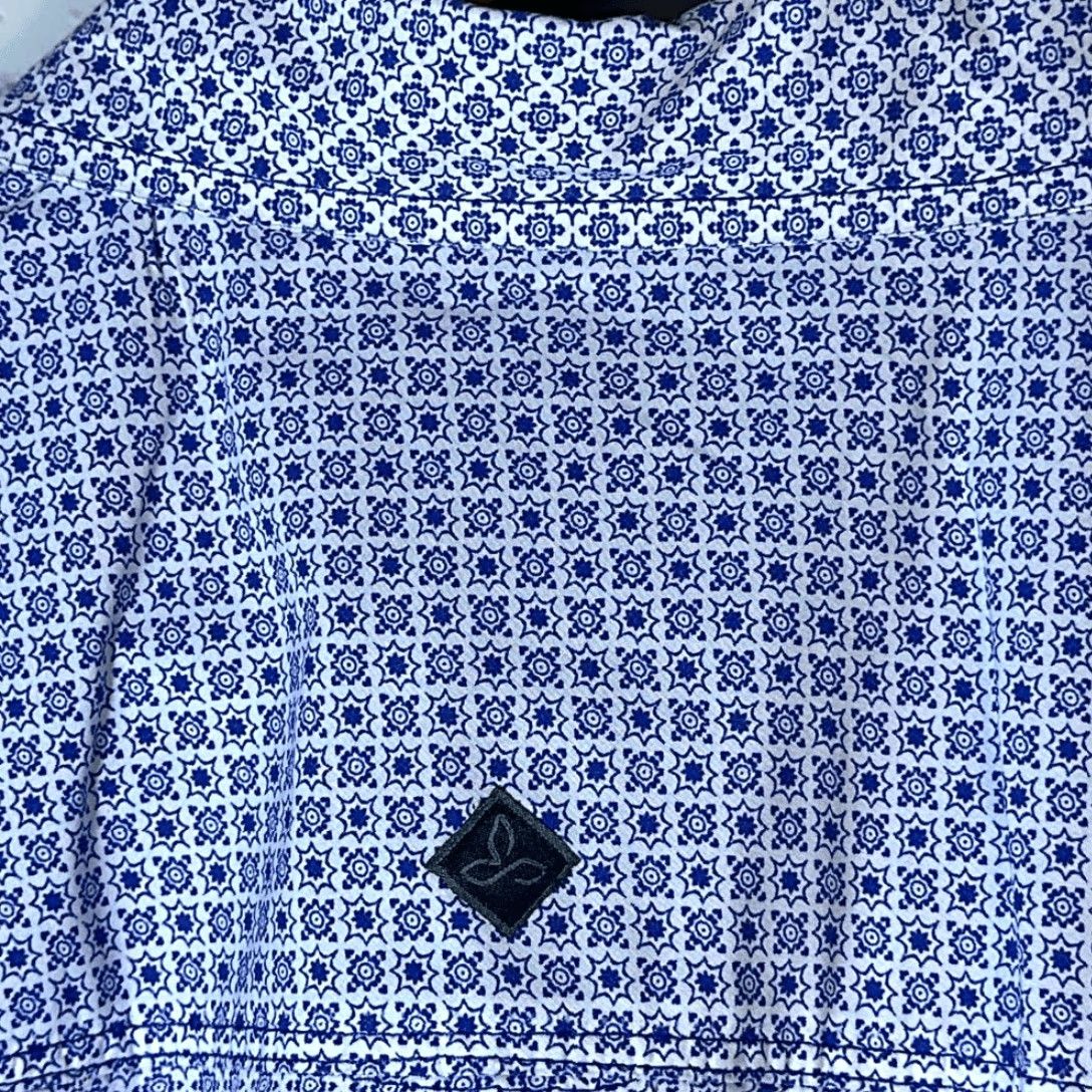 Prana prAna Shirt Mens L Blue Multicolor Geometric Poplin Slim Fit Long Sleeve Button-Up Lukas Size US L / EU 52-54 / 3 - 5 Thumbnail