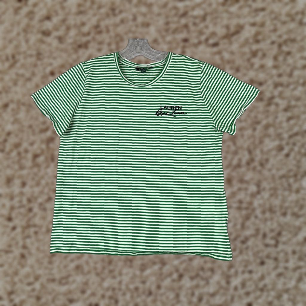 Polo Ralph Lauren Lauren Ralph Lauren Shirt Green Stripe Juniors Extra Large 100% Cotton Crew Neck Size XL / US 12-14 / IT 48-50 - 1 Thumbnail