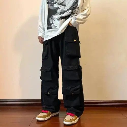 Black Cargo Multi Pocket Pants
