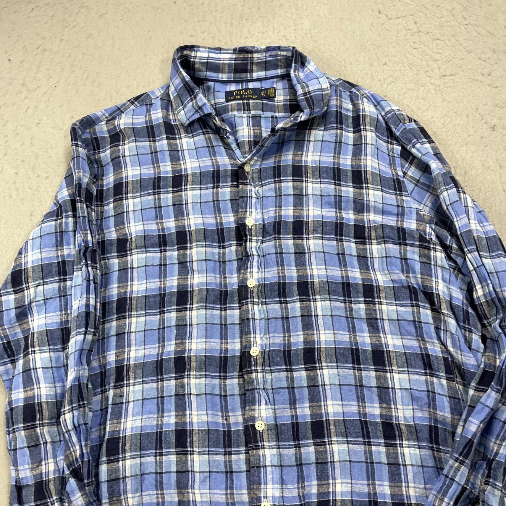 Polo Ralph Lauren Polo Ralph Lauren Shirt Mens XL Blue Plaid Linen Casual Button-Up Lightweight Size US XL / EU 56 / 4 - 3 Thumbnail