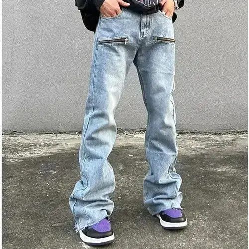 Retro Washed Blue Baggy Flare Jeans