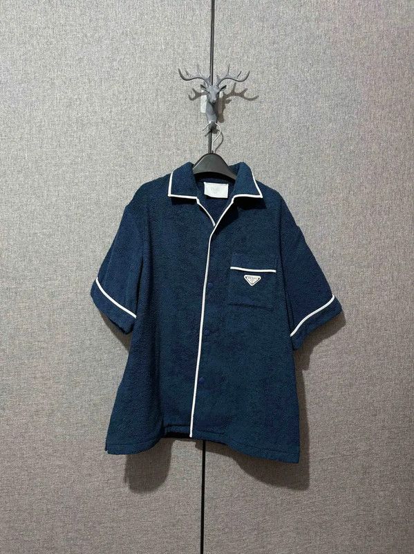 Prada Prada Blue Cotton Embroidered Logo Shirt Size US M / EU 48-50 / 2 - 1 Thumbnail