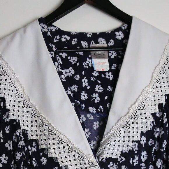 Vintage Vintage Floral 80s Collar Lace Trim Midi Dress Size 7/8 Size M / US 6-8 / IT 42-44 - 3 Thumbnail