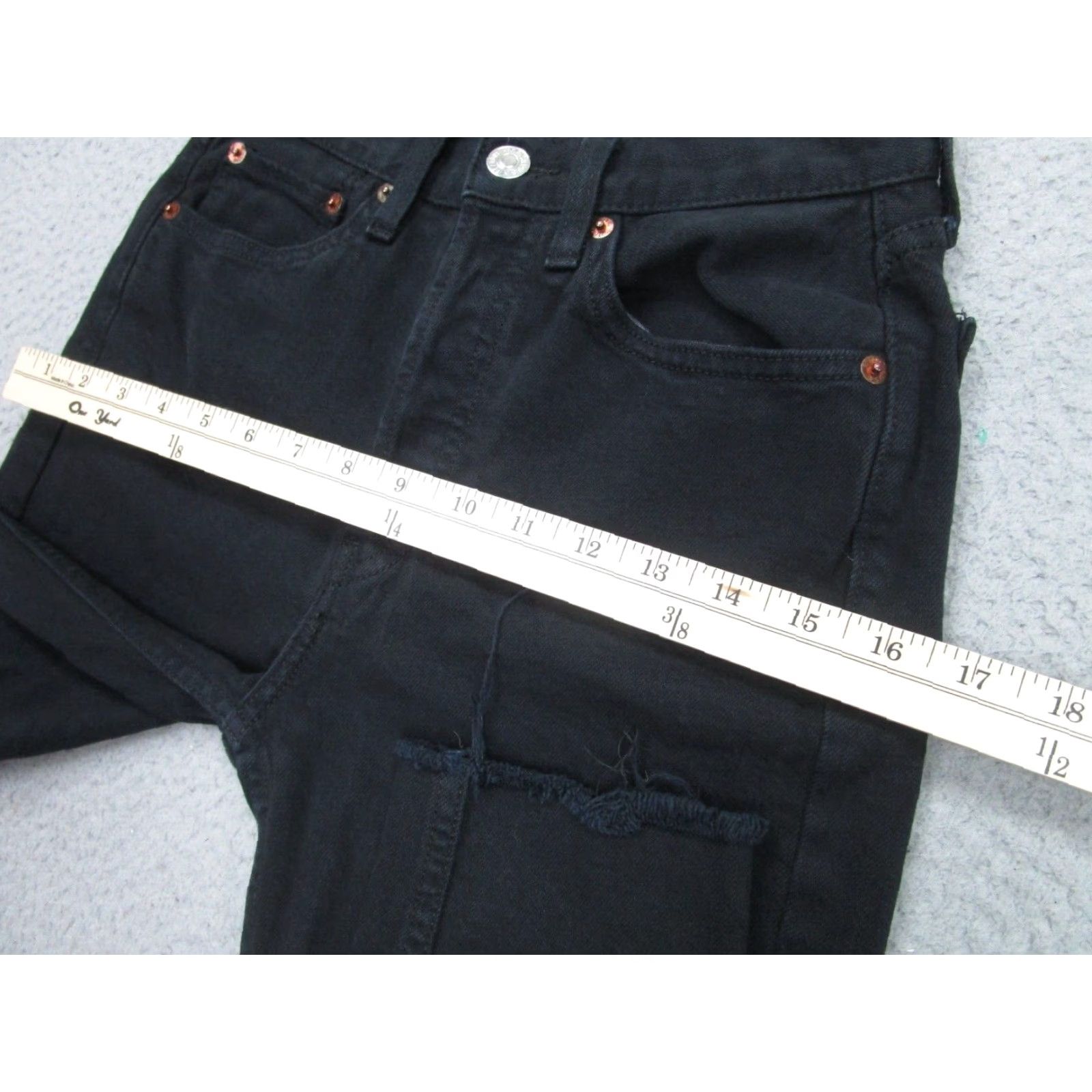 RE/DONE VINTAGE Re/Done Jeans Womens 25 Black Skinny Slim Frayed Ankle Button-Fly Made in USA Size 42" / US 20 - 6 Thumbnail