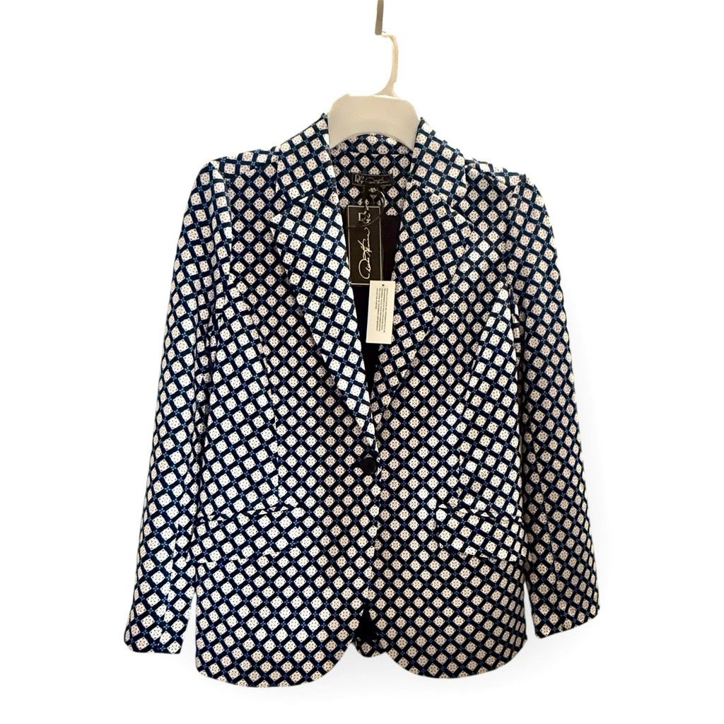Oscar De La Renta Oscar de la Renta D² Blue/Black Geometric Jacket Size Xs | D Size XS / US 0-2 / IT 36-38 - 1 Thumbnail