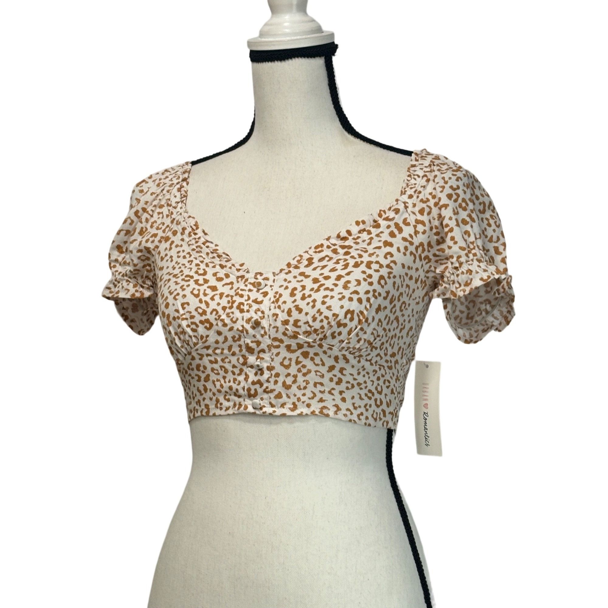 Other Urban Romantics Tie-Back, puff sleeve Printed Crop Top, Ivor Size S / US 4 / IT 40 - 2 Thumbnail