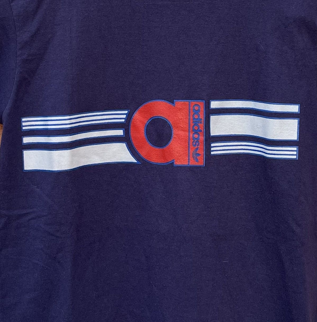 Adidas Vintage 70s/80s Adidas Striped Spellout Graphic T Shirt Size US S / EU 44-46 / 1 - 3 Thumbnail