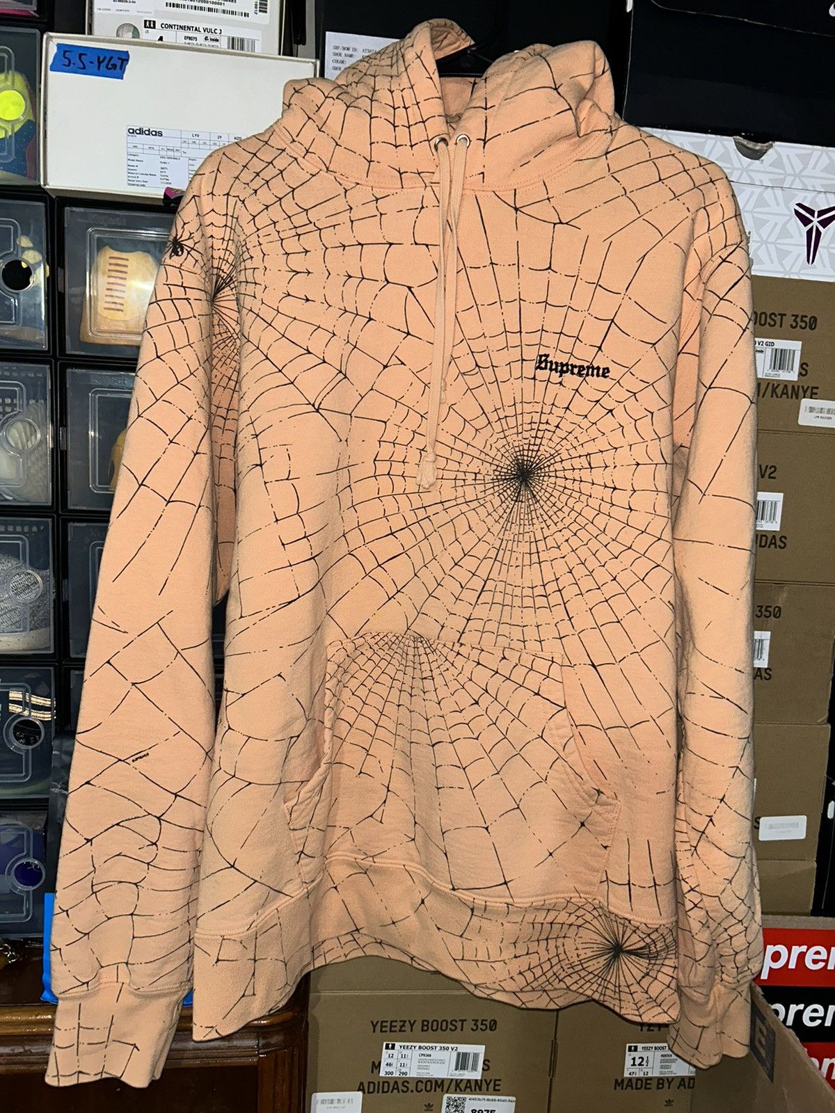 Supreme Supreme Spiderweb Hooded Sweatshirt Peach FW16 size Large Size US L / EU 52-54 / 3 - 1 Thumbnail