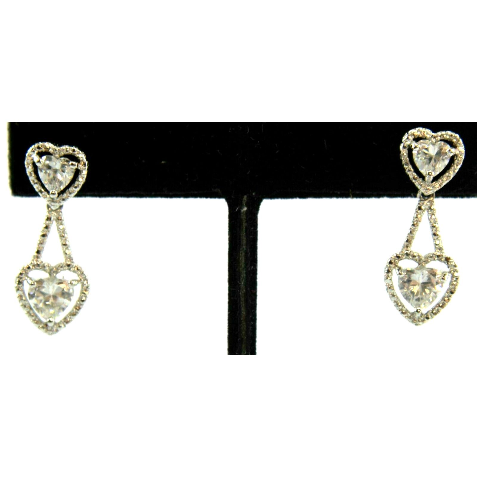 Other Heart Shaped Crystal Drop Dangle Earrings Silvertone Marked Size ONE SIZE - 1 Thumbnail
