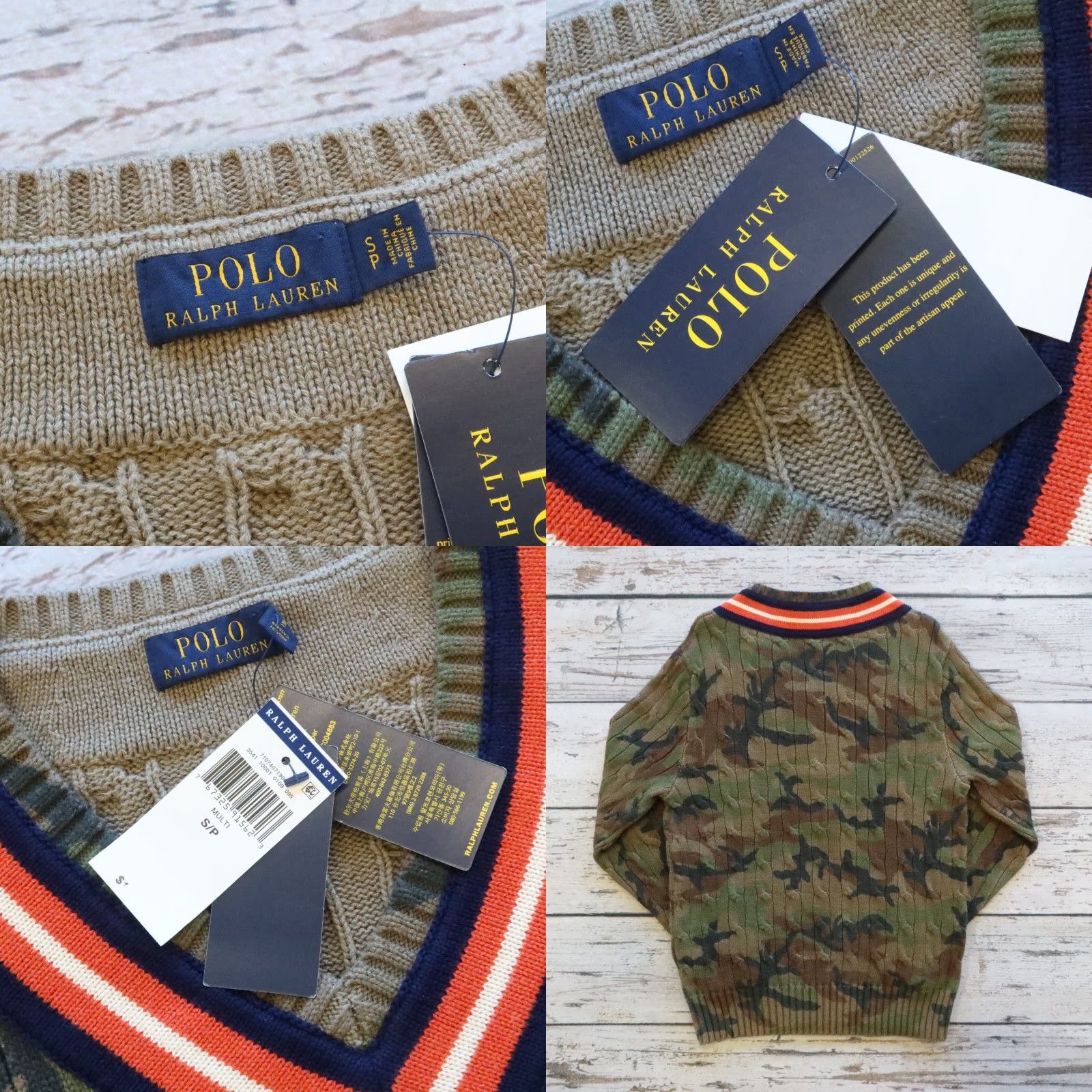 Polo Ralph Lauren Polo Ralph Lauren Tiger Patch Camo Cable Knit Varsity V Neck Sweater Size S Size US S / EU 44-46 / 1 - 9 Thumbnail