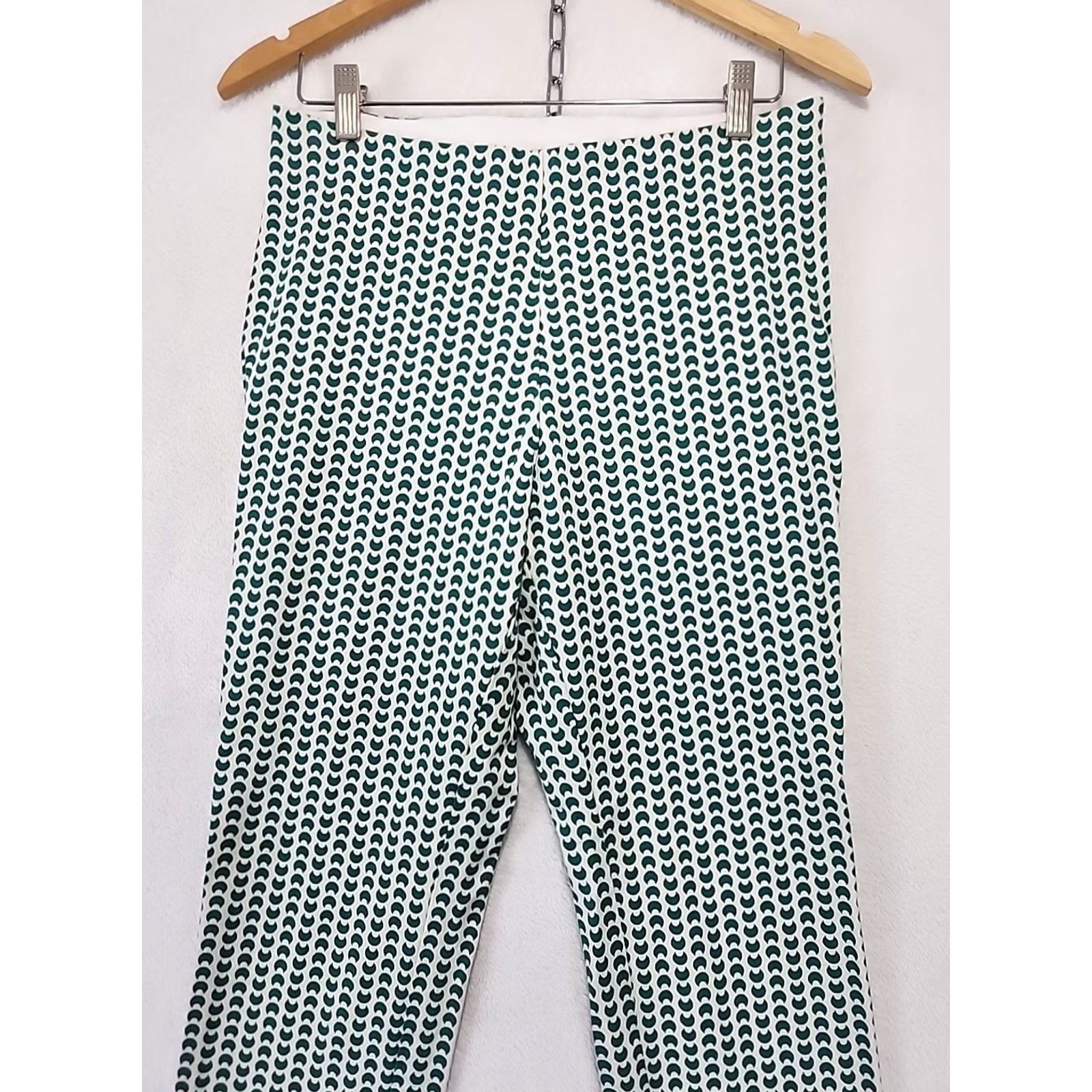 Vintage A New Day Women Pants Green White Geometric Skinny Ankle High Rise Flat Front Slimming Size 8 Casual Size 30" / US 8 / IT 44 - 2 Thumbnail