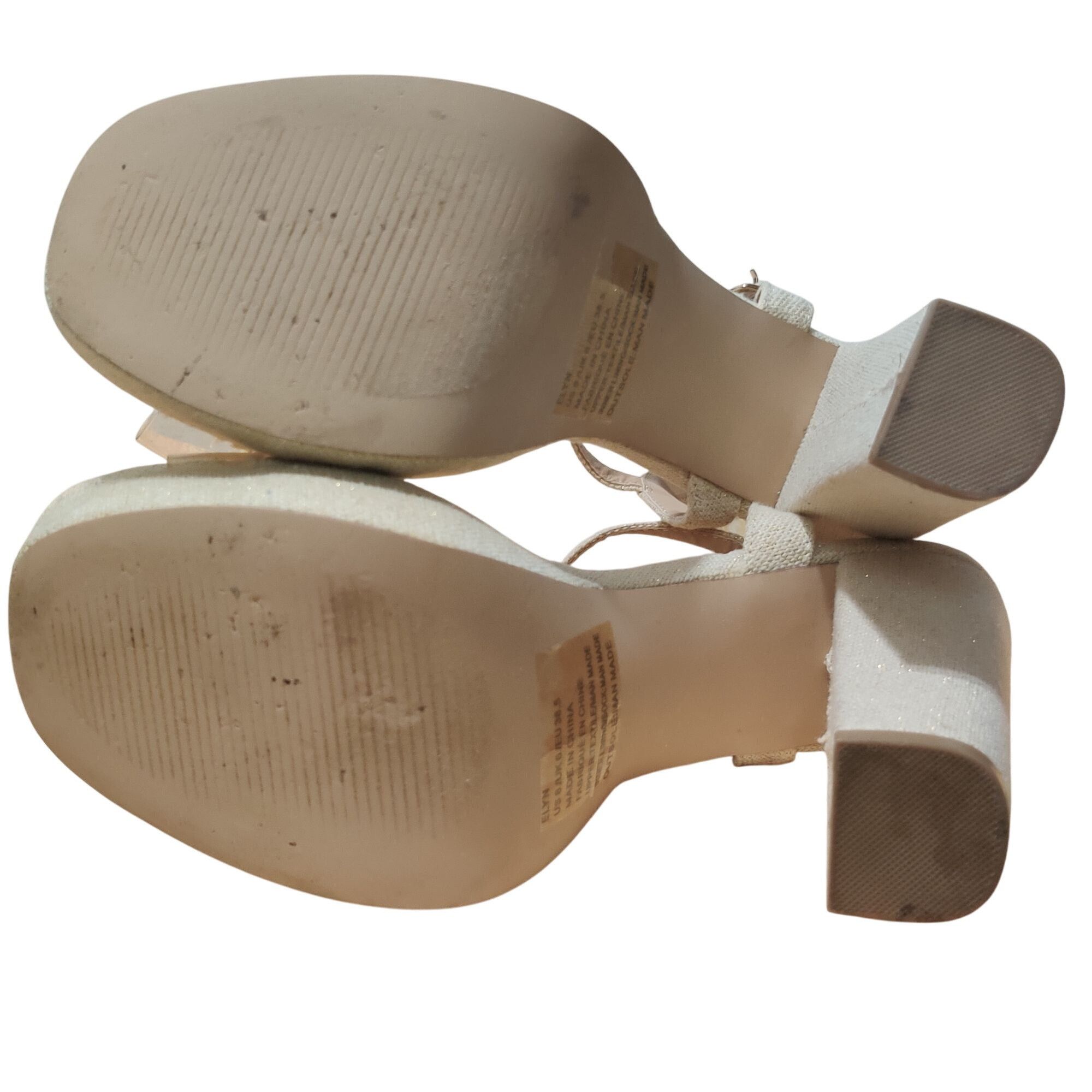 Other JustFab 8 Platform Block Heel Clear Strap Sandals Gold Glitt Size US 8 / IT 38 - 5 Thumbnail