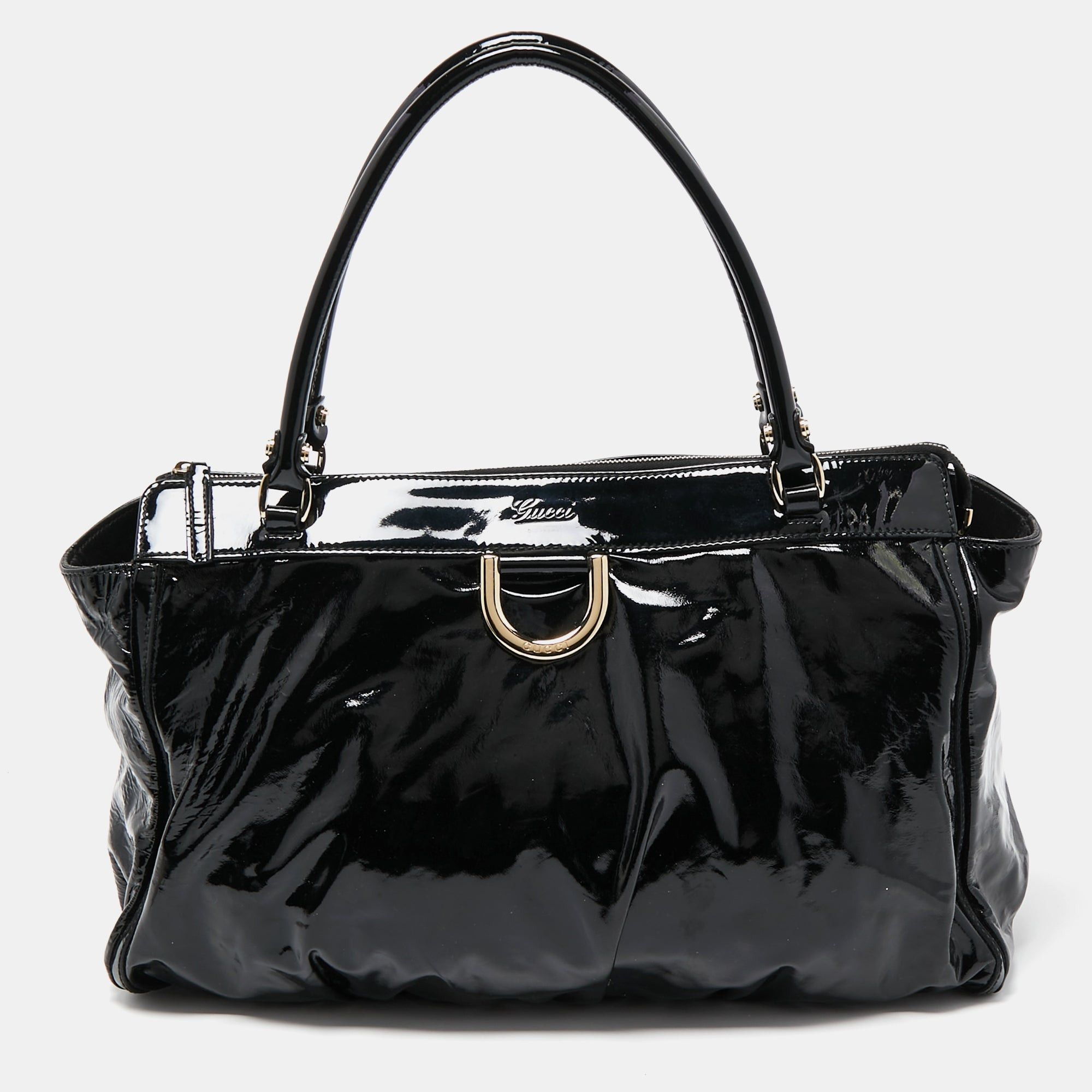image of Gucci Black Patent Leather D Ring Tote, Women's