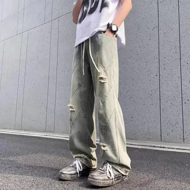 Japanese Brand Retro patchwork straight leg distressed jeans Size US 32 / EU 48 - 2 Thumbnail