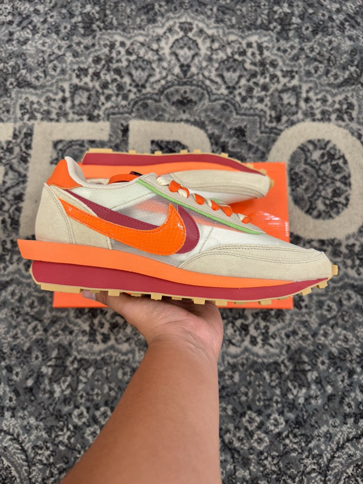 CLOT × Nike Nike Sacai CLOT LD Waffle Kiss of Death Net Orange Blaze Size US 10 / EU 43 - 4 Thumbnail