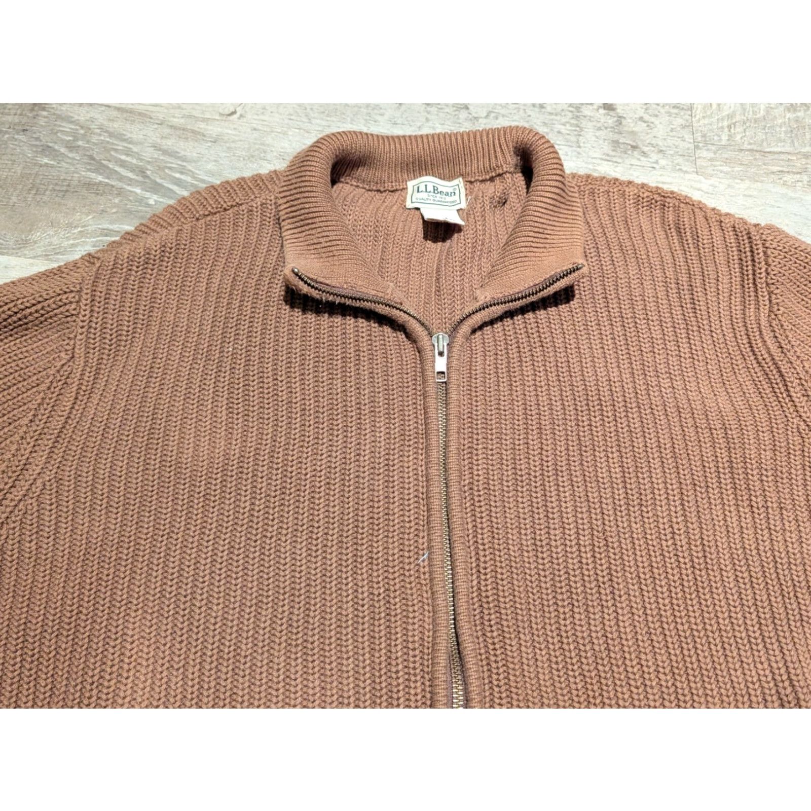 Vintage L.L. Bean Knit Full Zip Sweater Men's 2XL Brown Cotton Long Sleeve Mock Neck Outdoor Size US XXL / EU 58 / 5 - 2 Thumbnail