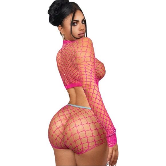 Other Women Hot Pink Sheer Fishnet Lingerie Set Size ONE SIZE - 2 Thumbnail