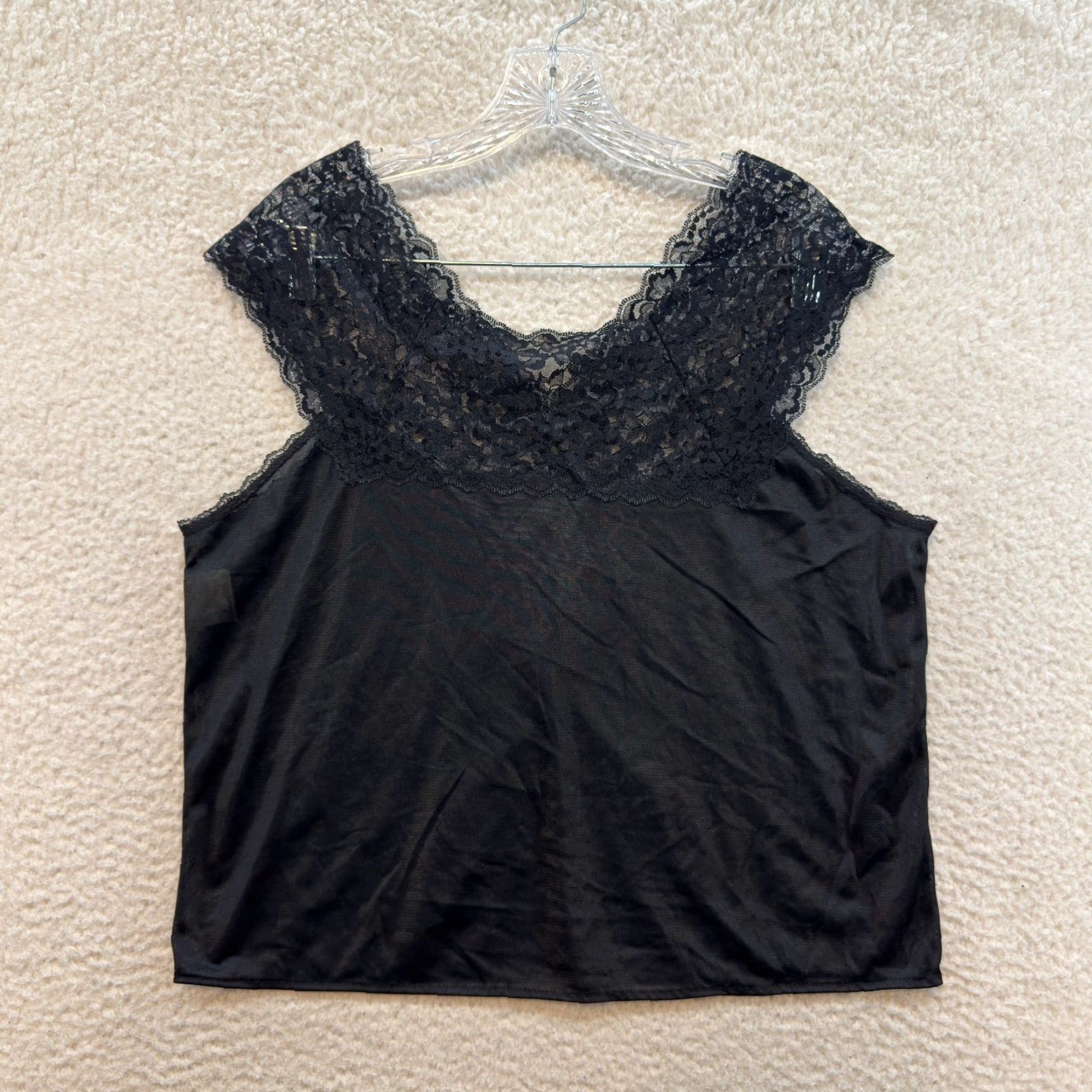 Vintage VINTAGE Lingerie Top XL Black Nylon Lace Edwardian Victorian Gothic USA Womens XL Lace Top Size XL / US 12-14 / IT 48-50 - 2 Thumbnail