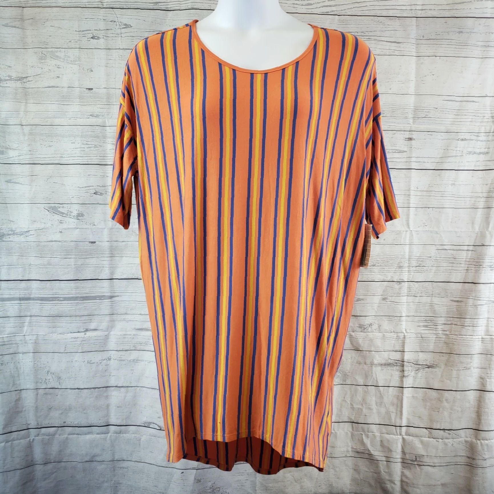 Vintage LuLaRoe Irma Top Shirt Womens 2XL Orange Blue Striped Short Sleeve Tunic Vintage No Mens Womens Size XXL / US 16-18 / IT 52-54 - 2 Thumbnail