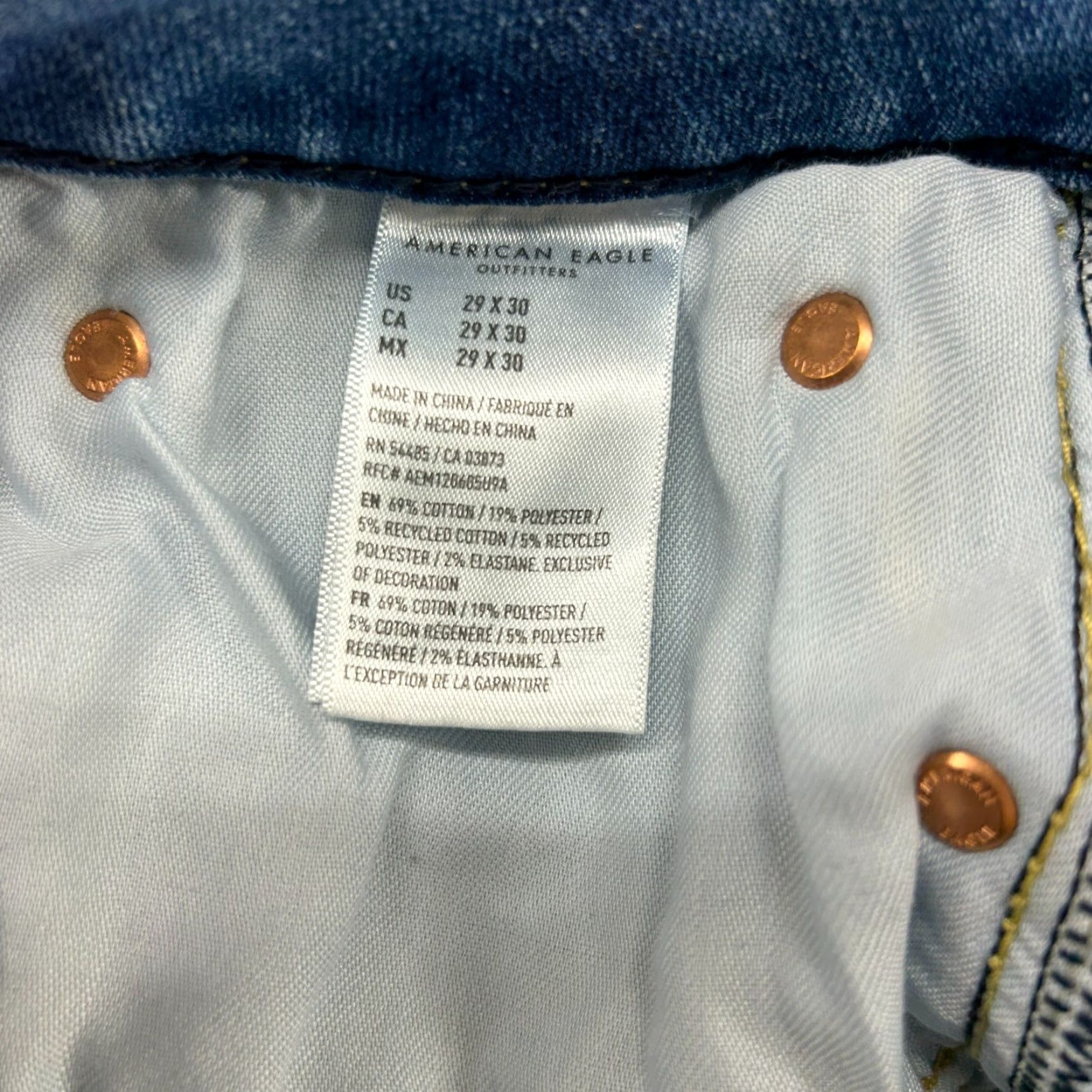 American Eagle Outfitters American Eagle Jeans Men 29x30 Blue Light Wash Straight Leg Athletic Fit Airflex Denim 5-Pocket Size US 29 - 5 Thumbnail