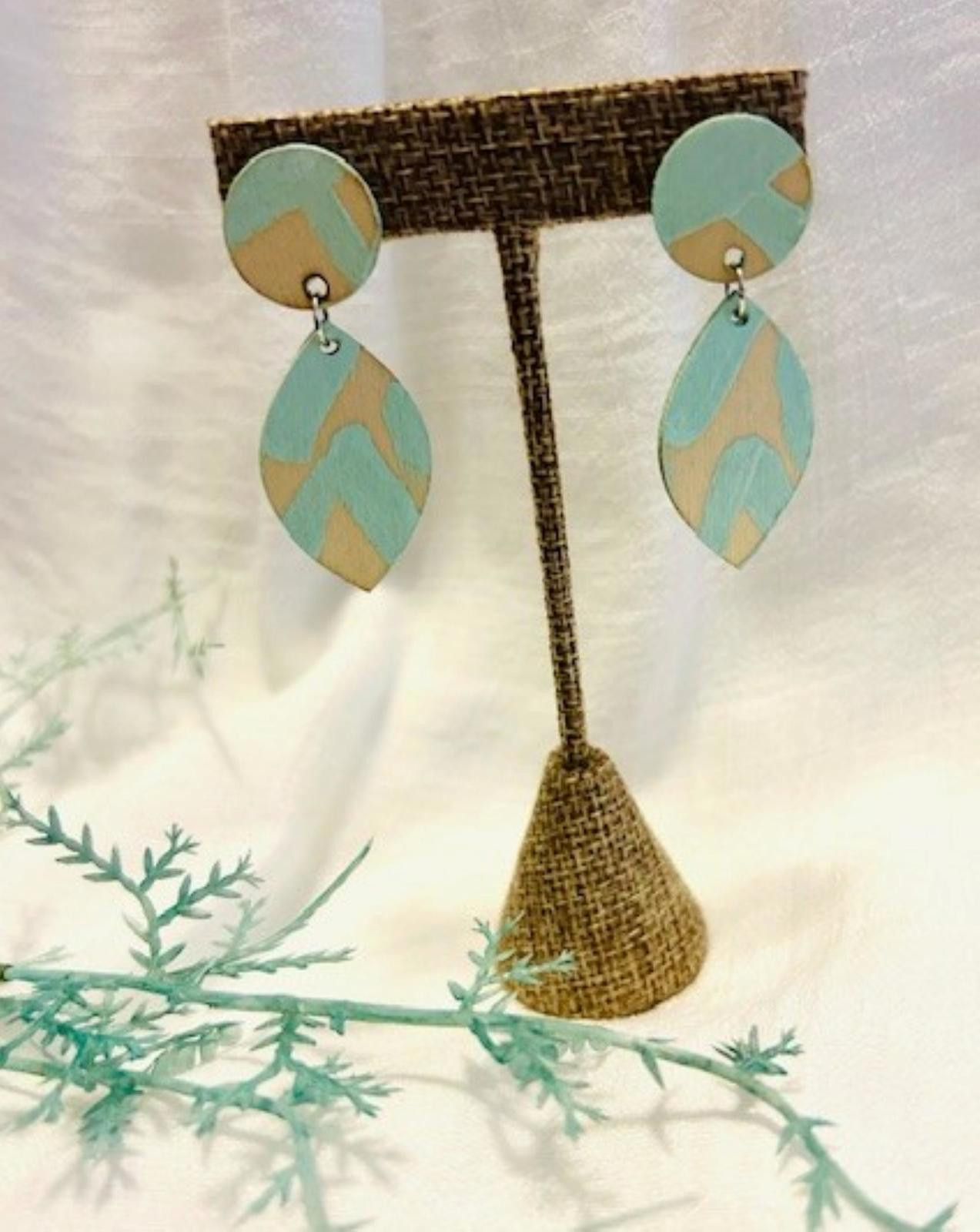 Designer Natural Wood with Soft Abstract Paint Stokes in Mint Green Size ONE SIZE - 1 Thumbnail