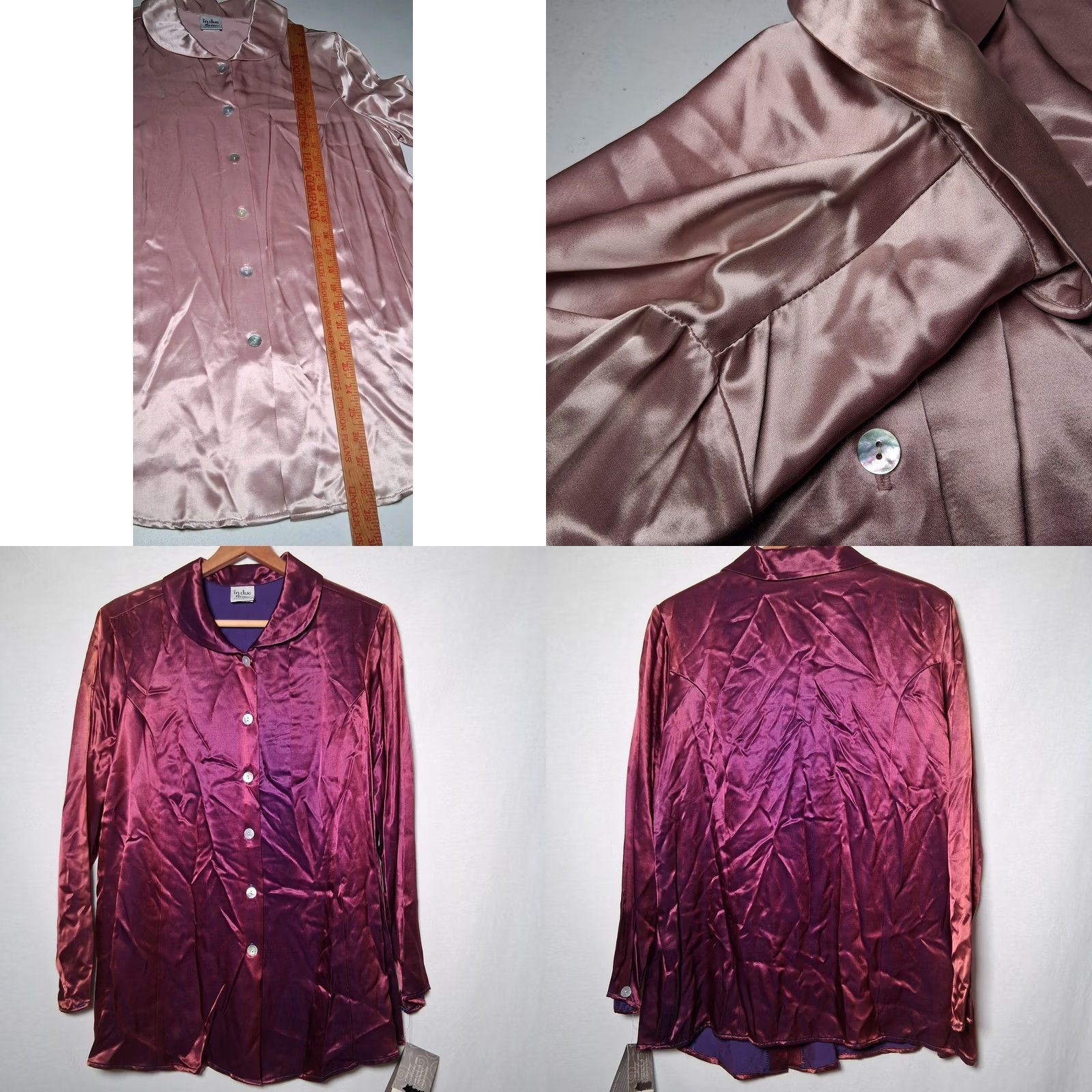 Vintage In Due Time Maternity Shirt Women M Iridescent Mauve Maroon Long Slv Satin Size M / US 6-8 / IT 42-44 - 10 Thumbnail