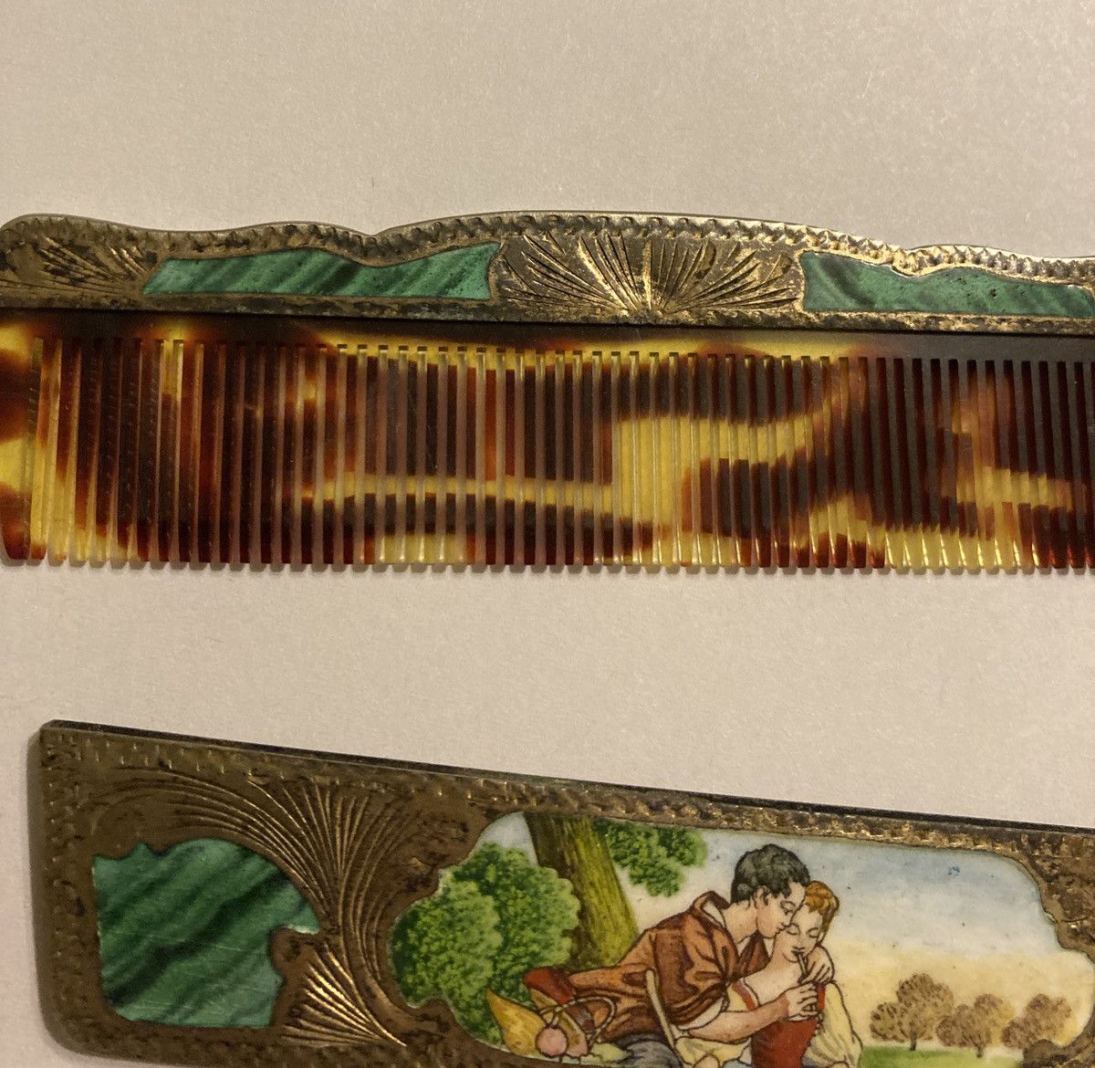 Vintage Antique Green Enamel 800 Silver Comb Cover Holder Italy Size ONE SIZE - 8 Thumbnail