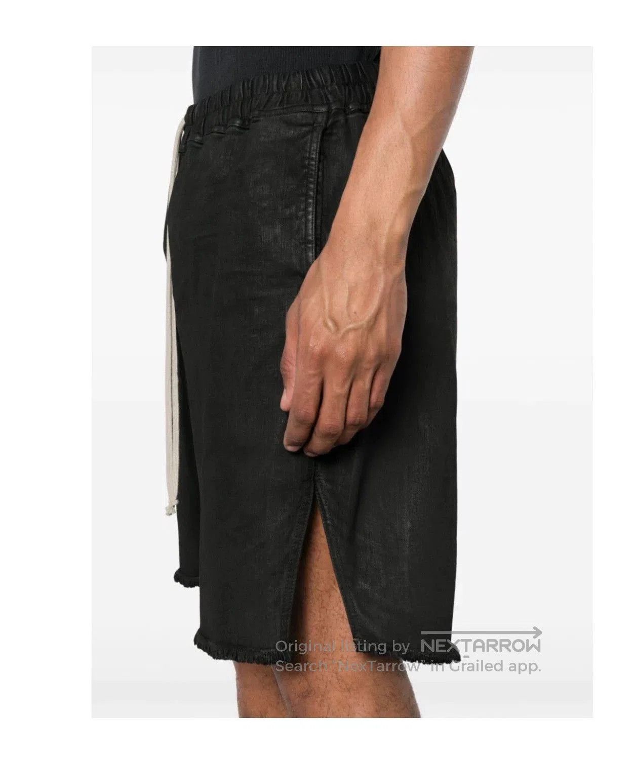 Rick Owens Black Frayed Hem Drawstring Shorts. Size US 34 / EU 50 - 2 Thumbnail