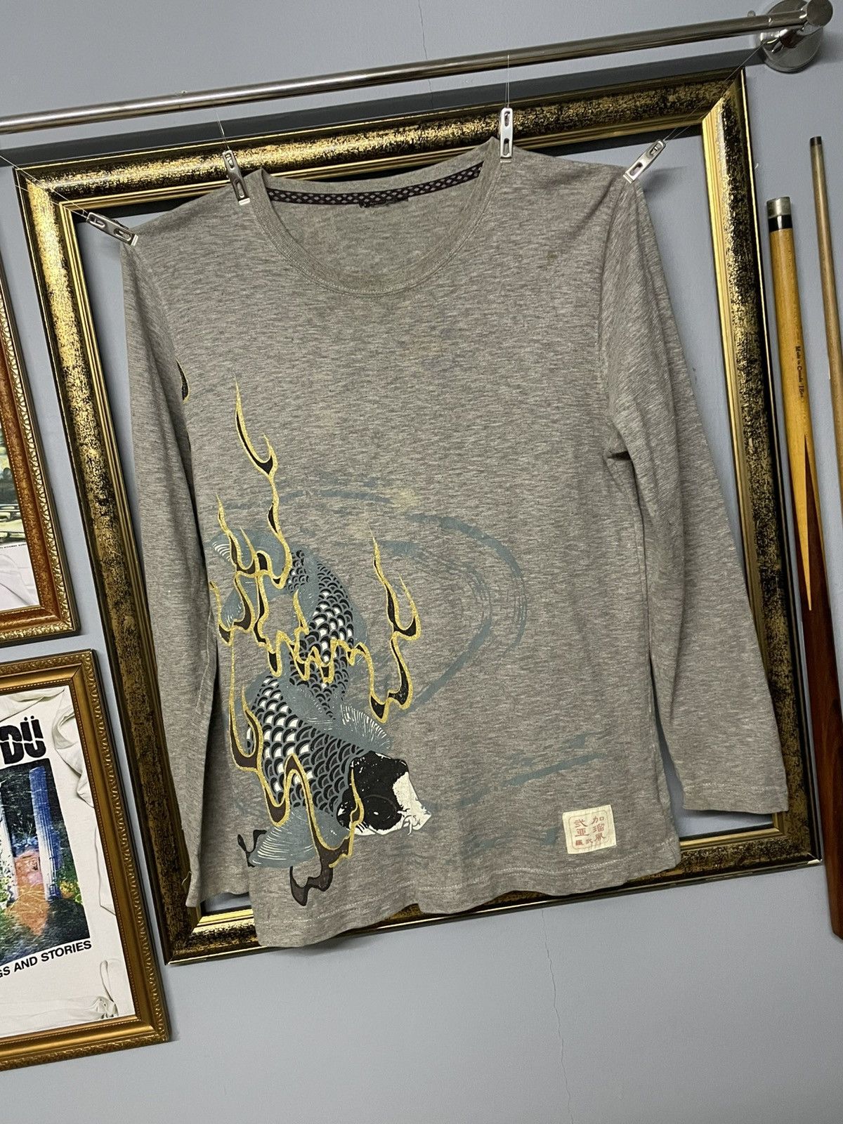 Designer × Japanese Brand × Vintage Vintage 1990s Japan Designer Distressed Koi Traditional Tee Size US S / EU 44-46 / 1 - 2 Thumbnail