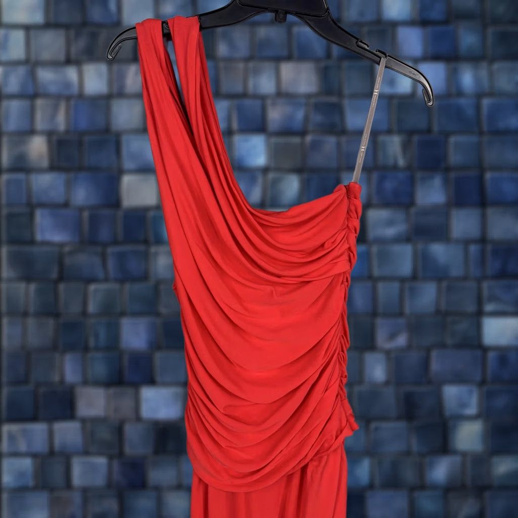 Halston Halston Heritage Dress Womens 2 Red One Shoulder Ruched Asymmetrical Cocktail Size XS / US 0-2 / IT 36-38 - 1 Thumbnail