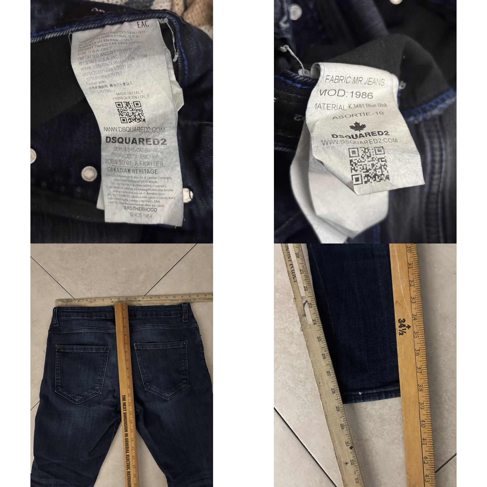 Dsquared2 DSQUARED2 Jeans Mens 50 Slim Blue Black Mr Jeans Mod 1986 Distressed Italy Size US 34 / EU 50 - 8 Thumbnail