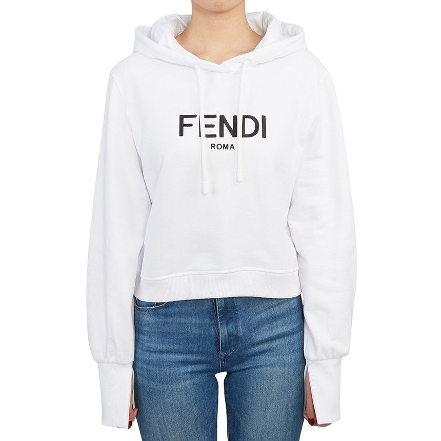 Fendi o1w1db10225 Cropped Hoodie in White Size S / US 4 / IT 40 - 1 Thumbnail
