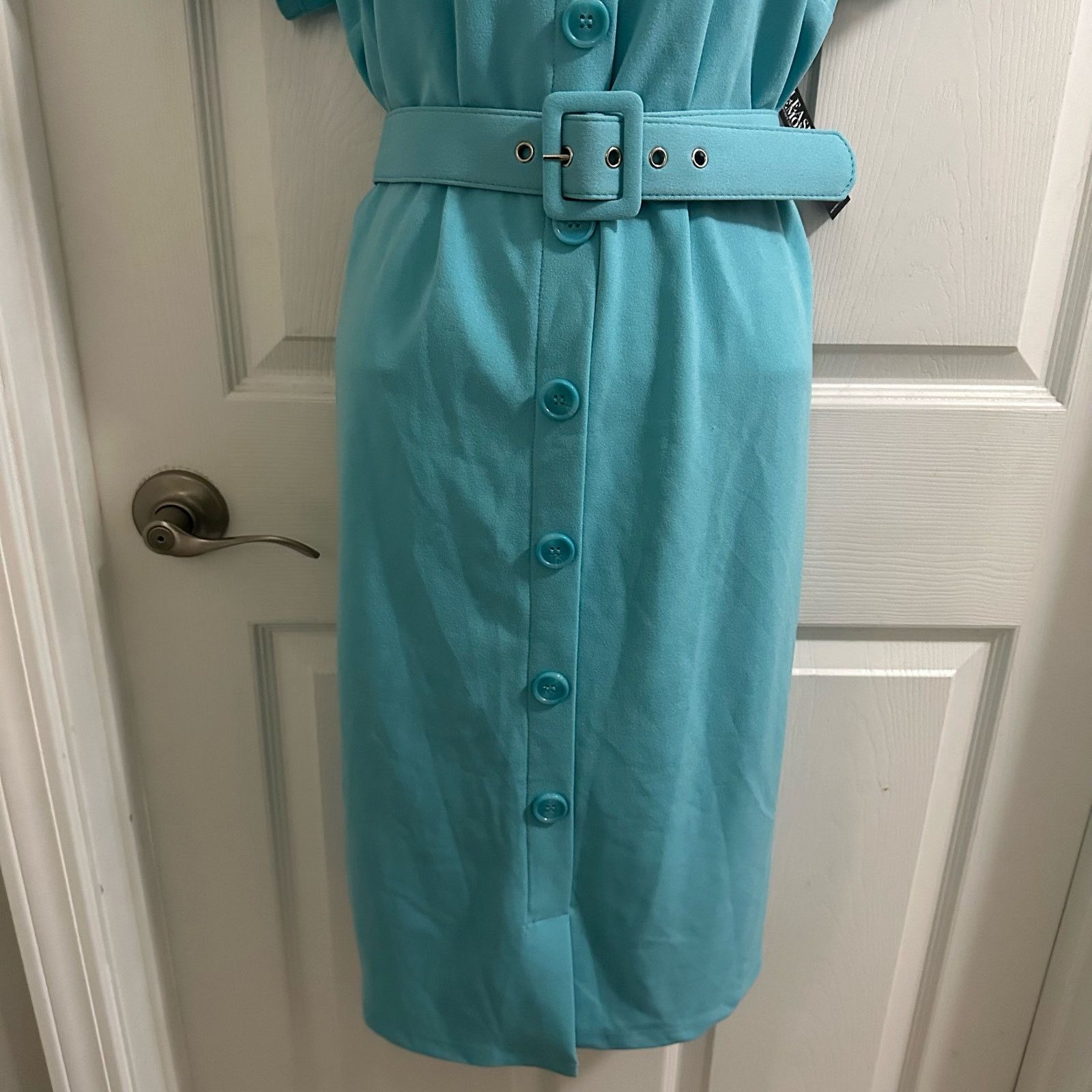 Other New York & Company Dress Turquoise Blue X-Large Belted NWT Size XL / US 12-14 / IT 48-50 - 2 Thumbnail