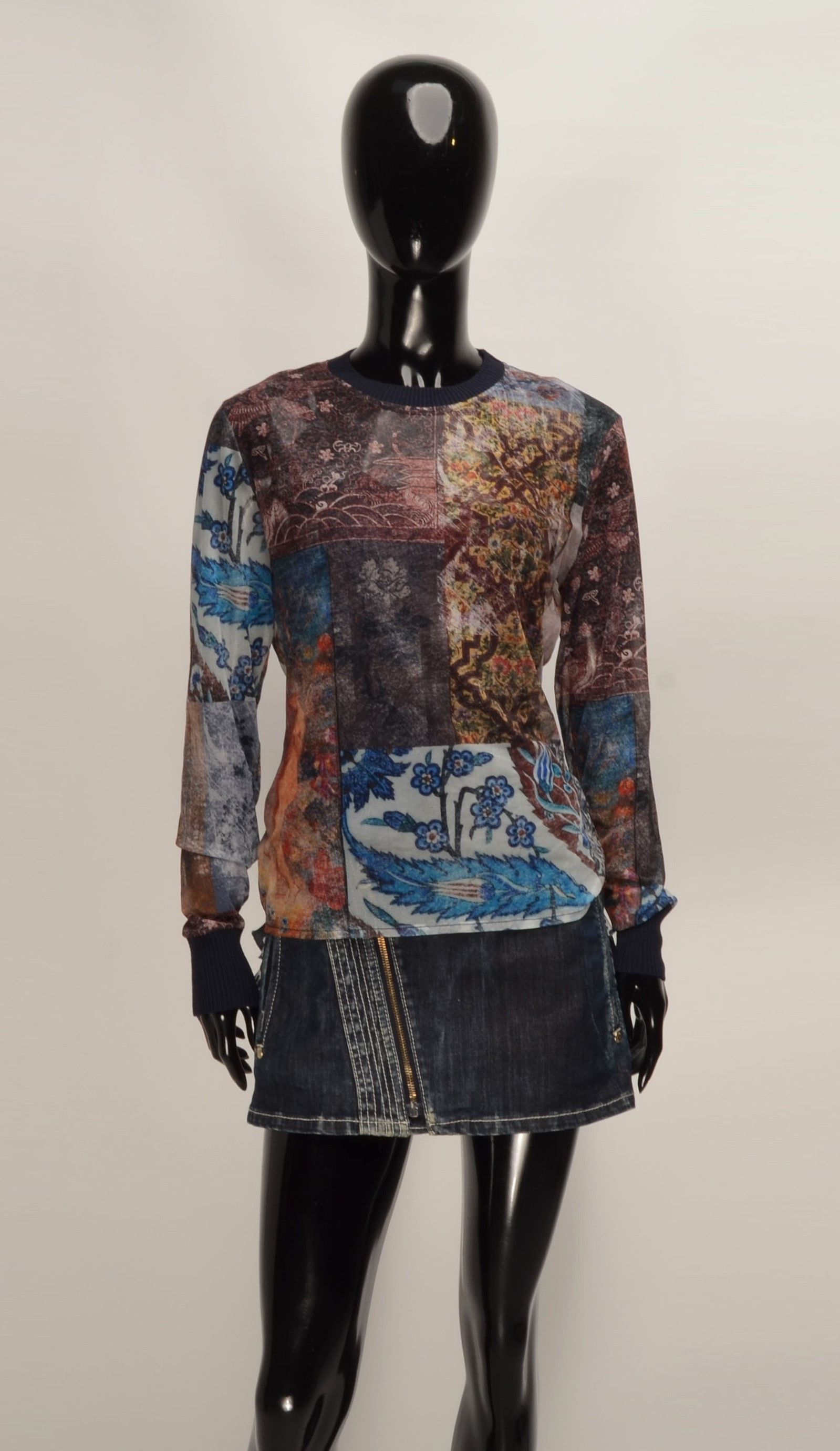 Designer × Desigual × Vintage Desigual Y2K Mesh Printed Long Sleeve Boho Top Blouse Size L / US 10 / IT 46 - 1 Thumbnail