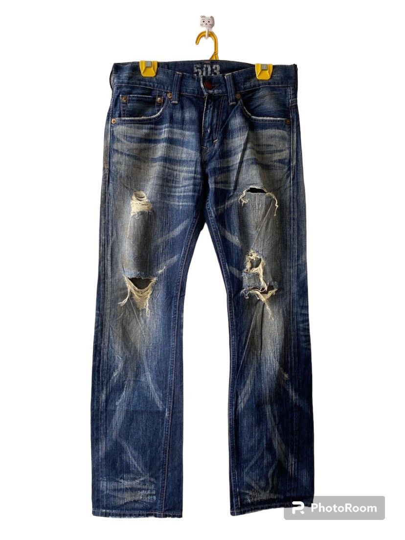 Edwin Japanese Brand Edwin 503 Blue Trip Distressed Denim Size US 31 - 1 Thumbnail