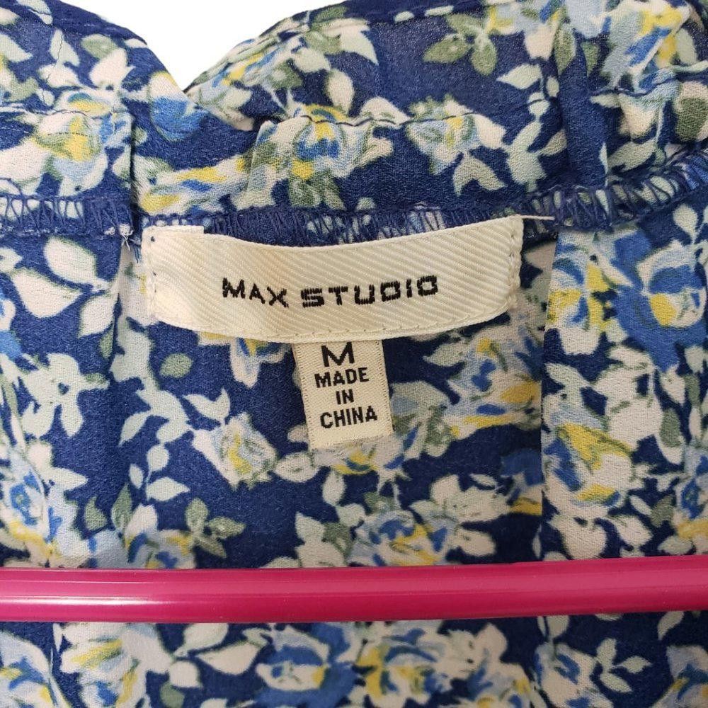 Designer CT440 Max Studio Ladies Blue Floral Ruffled Sleeve Blouse M Size M / US 6-8 / IT 42-44 - 3 Thumbnail