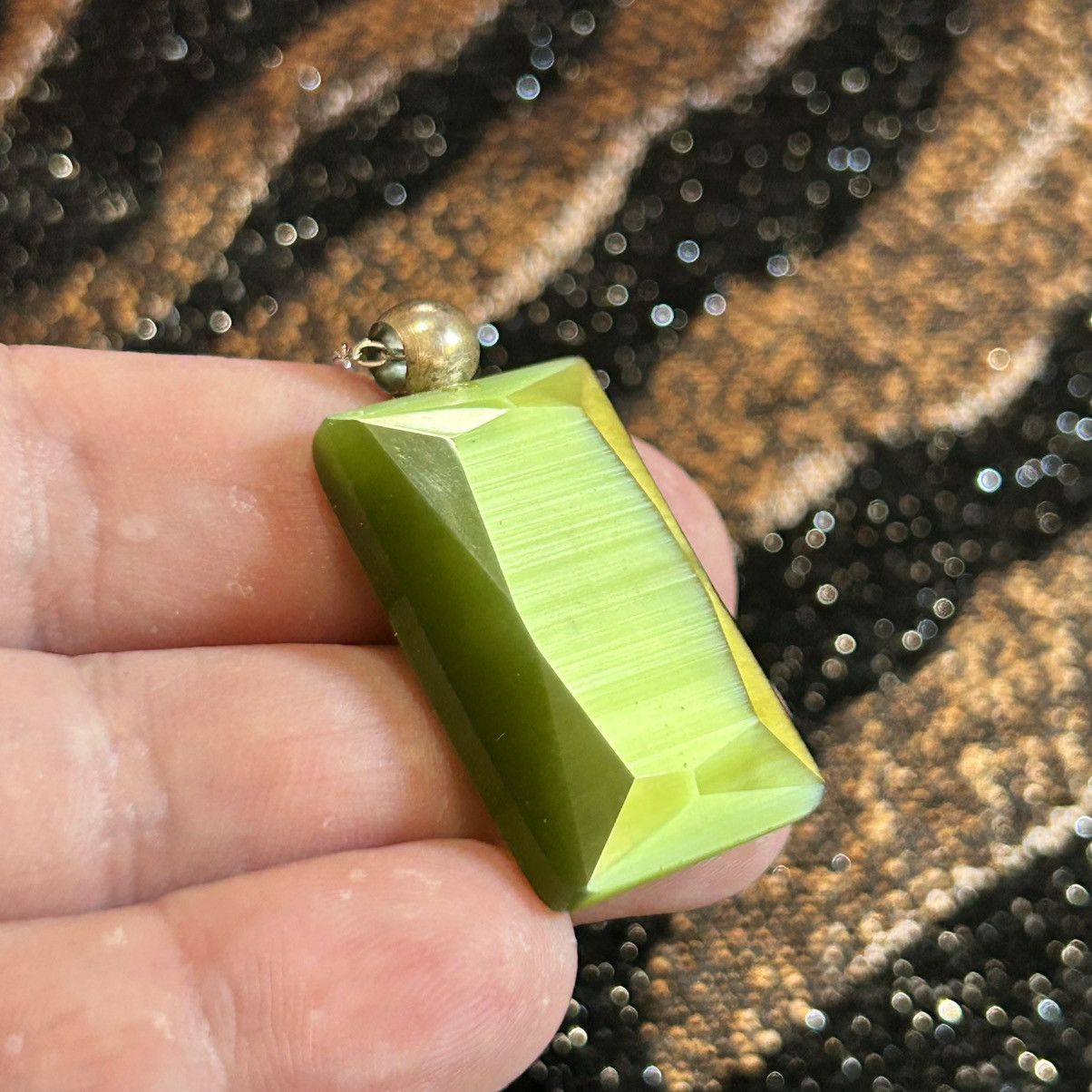 Handmade Handcrafted faceted glass slab pendant on chain necklace Size ONE SIZE - 6 Thumbnail