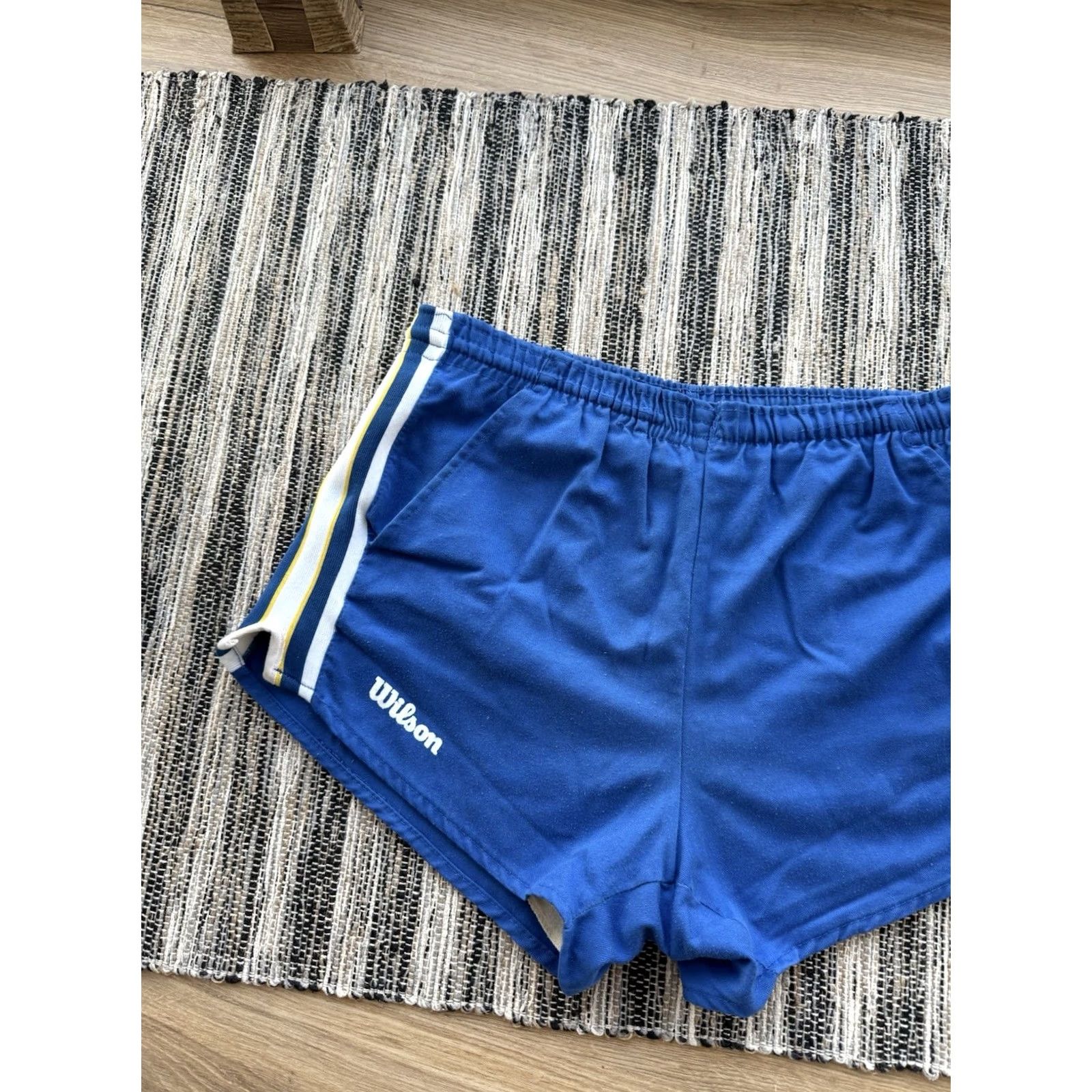 Wilson VINTAGE Wilson RARE FADED SATIN SHORTS USA SOCCER FOOTBALL BLUE Sz M-L Shirt Mens 80s Football Shorts Vintage Shorts Distressed Size US 31 - 2 Thumbnail