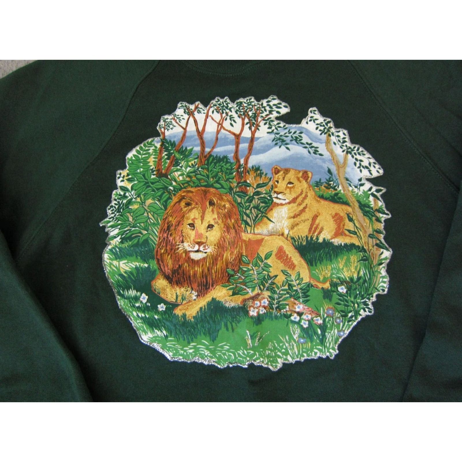 Jerzees VINTAGE Jerzees Sweatshirt Mens M Green Safari USA Lion Shirt Size US M / EU 48-50 / 2 - 2 Thumbnail