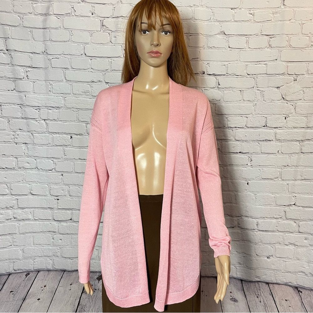 Talbots New Talbots Linen Blend Pointelle Open Front Pink Cardigan Size S / US 4 / IT 40 - 2 Thumbnail