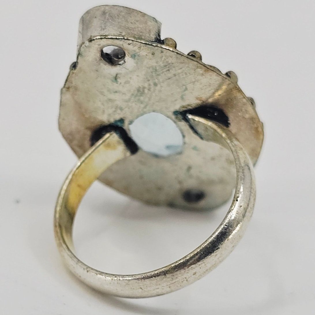 Handmade Blue Topaz Gemstone in Oxidized Silver Plated Ring Size 10.5 Size ONE SIZE - 2 Thumbnail